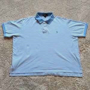 Polo Ralph Lauren Polo Shirt Mens 3XB Blue White Striped Short Sleeve Cotton